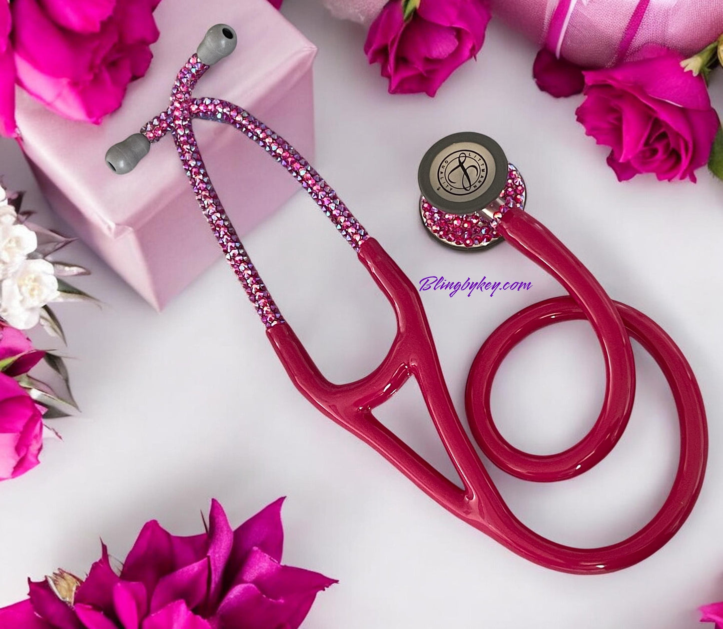 6158 3M Littmann Cardiology IV Diagnostic Stethoscope Raspberry with cotton candy AB rhinestones