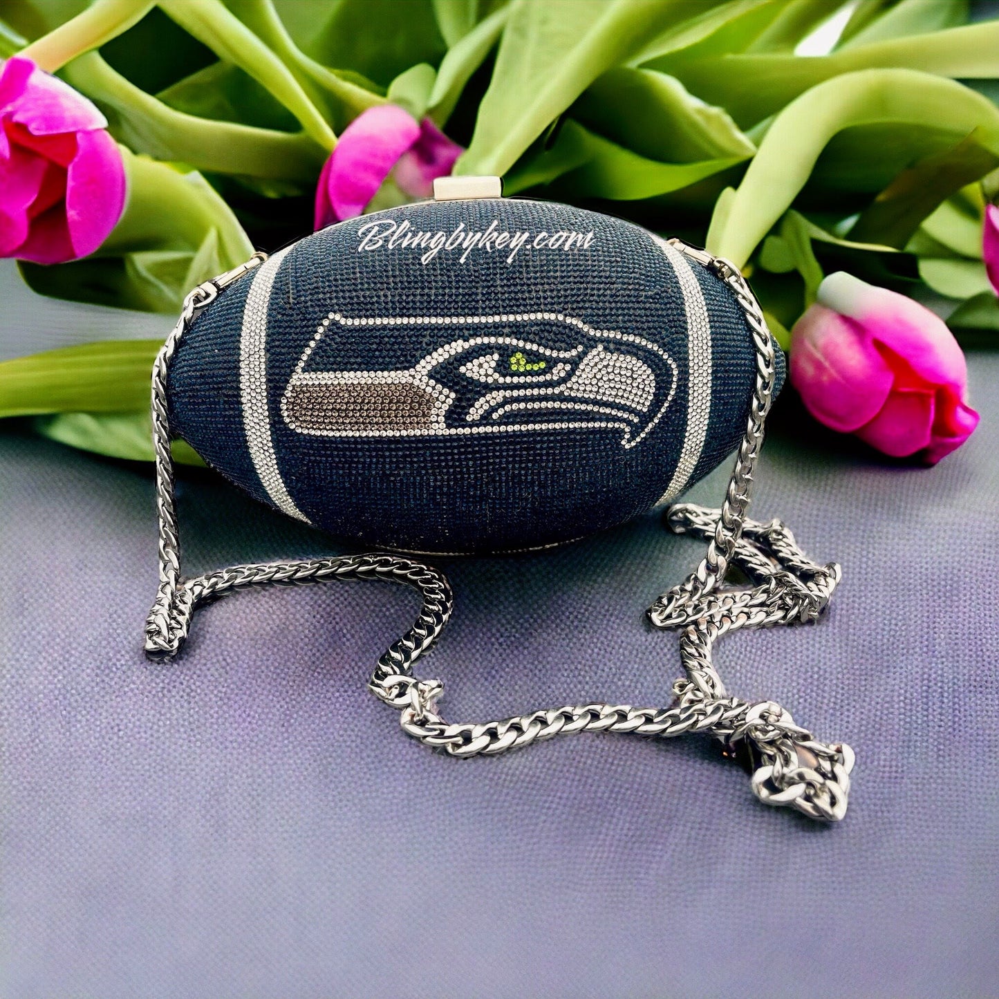 Custom inspired Seahawks Football Purse - Rhinestone, Stadium Compliant Game day Bag, Custom Accessory, 12th Man Fan Gift