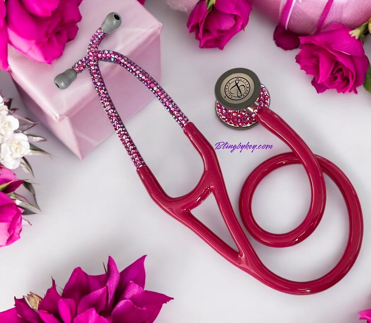 6158 3M Littmann Cardiology IV Diagnostic Stethoscope Raspberry with cotton candy AB rhinestones