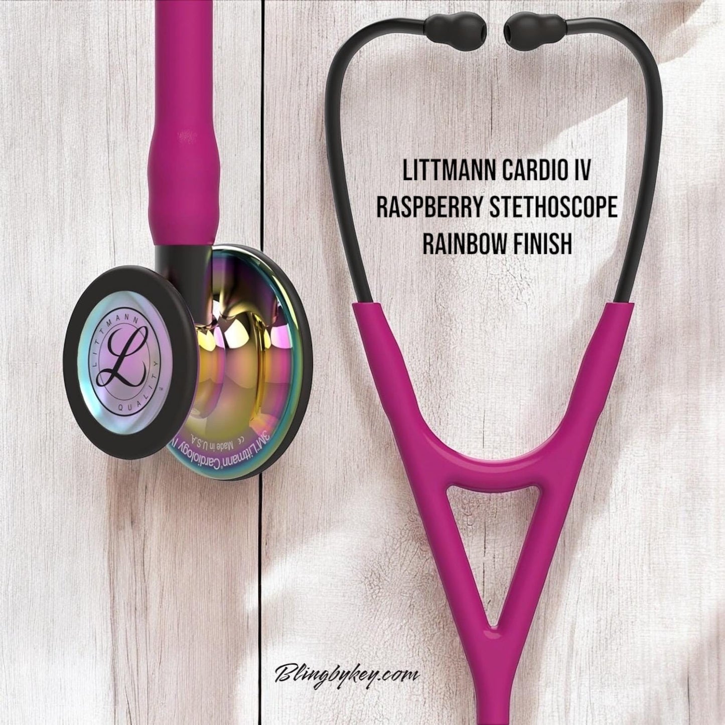 6241 3M™ Littmann® Cardiology IV™  Stethoscope, Rainbow Raspberry before customized with cotton candy AB rhinestones by Blingbykey