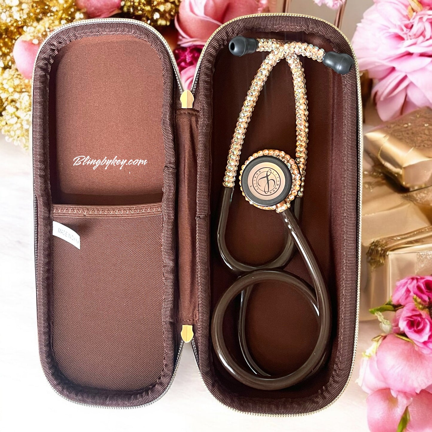 Bling Stethoscope Case – Personalized Protective Medical, Golden Iridescent Crystal