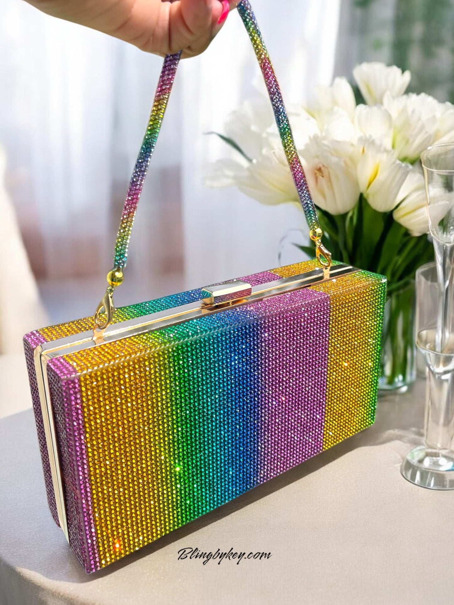 Rainbow Wristlet Bag - Trendy Bling Handbag for Night Out, Perfect Gift for Fashionistas & Accessory Lovers
