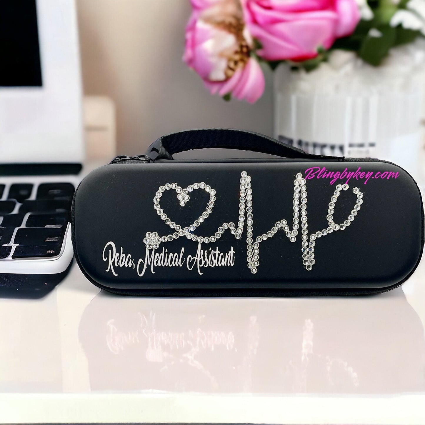 Stethoscope Case Black with Custom Rhinestones | BlingByKey®
