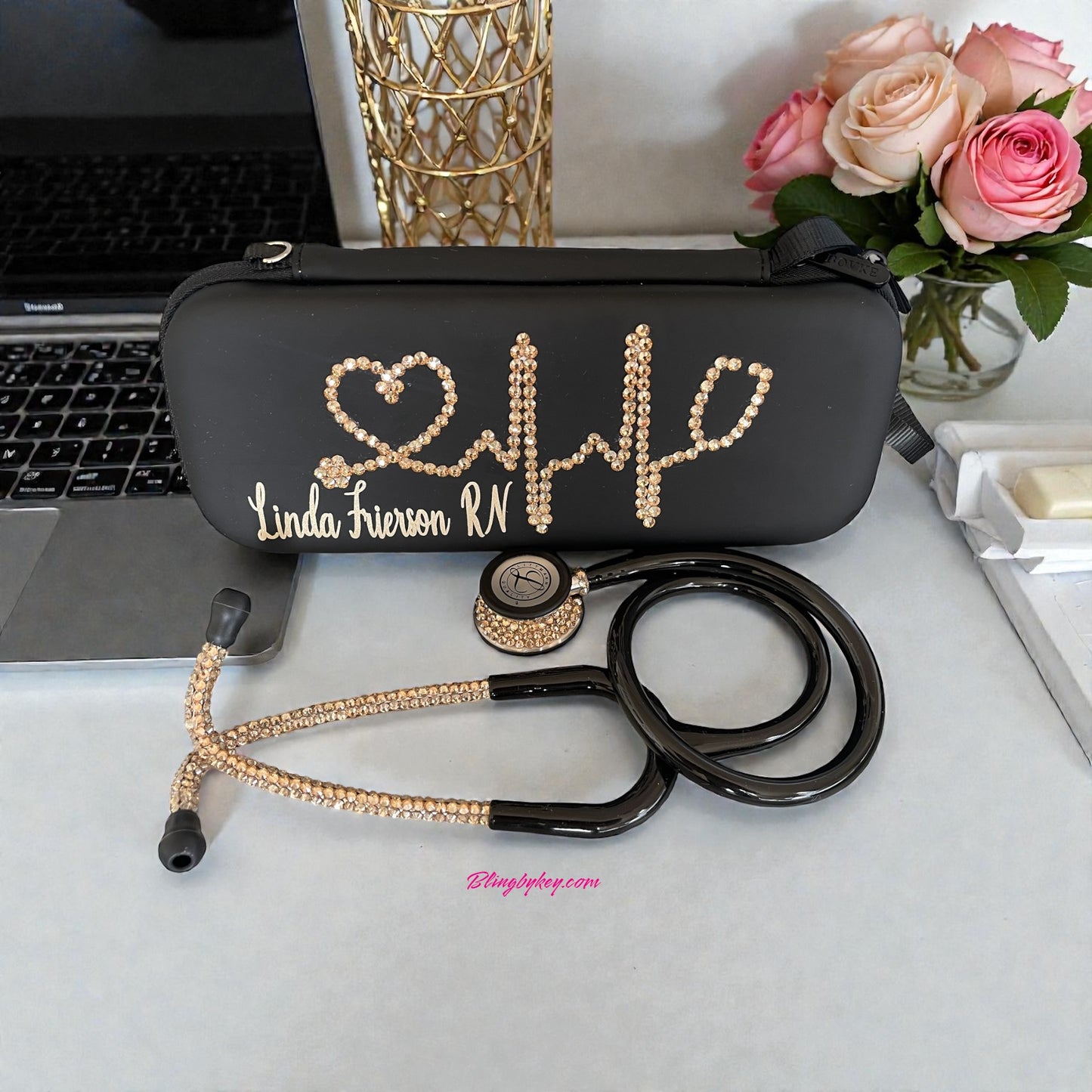 3M Littmann Classic III Bling Stethoscope – Gold Rhinestone