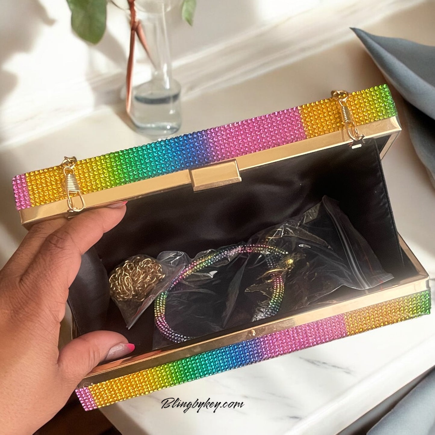 Rainbow Wristlet Bag - Trendy Bling Handbag for Night Out, Perfect Gift for Fashionistas & Accessory Lovers