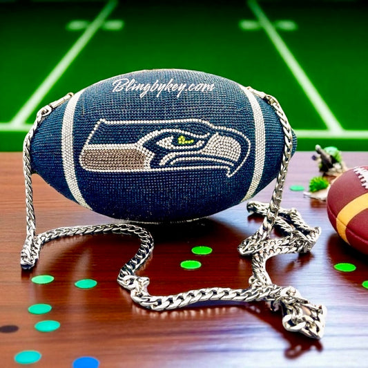 Custom inspired Seahawks Football Purse - Rhinestone, Stadium Compliant Game day Bag, Custom Accessory, 12th Man Fan Gift