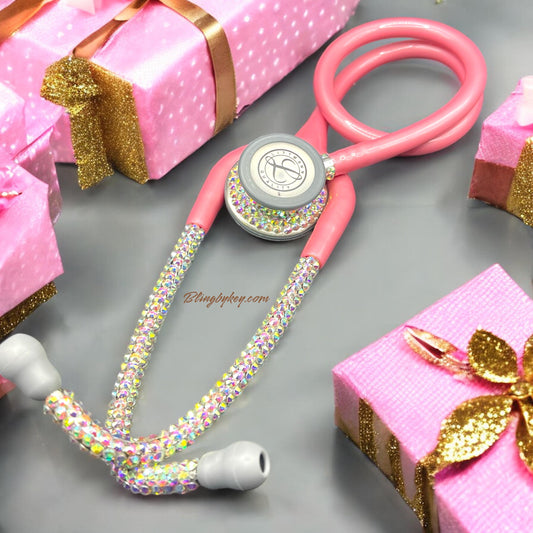 I AM Self Love bling stethoscope with golden iridescent rhinestones by BlingByKey
