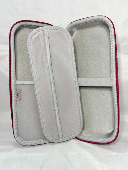 Stethoscope Case; Style B (extra storage, middle flap)
External dimension: 11.2 x 4.56 x 2.64 in
Internal dimension: 10.55 x 3.94 x 1.97 in
Built-in three mesh pockets, 4 pen holders
Middle divider flap 
Hard Shell carrying case with carabiner
