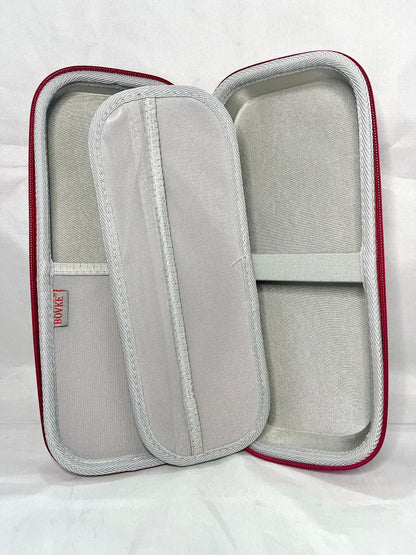 Stethoscope Case - Style B (Extra Storage Space, Middle Flap) Open pink carrying case with a gray soft interior lining. The case has a zipper closure and a mesh pocket on the inside and middle flap.
