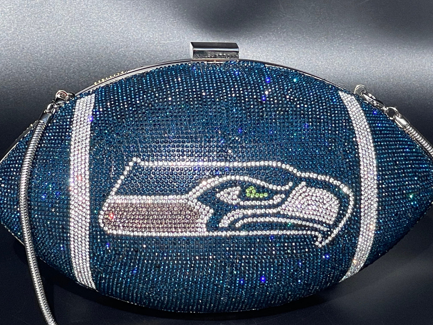 Custom inspired Seahawks Football Purse - Rhinestone, Stadium Compliant Game day Bag, Custom Accessory, 12th Man Fan Gift