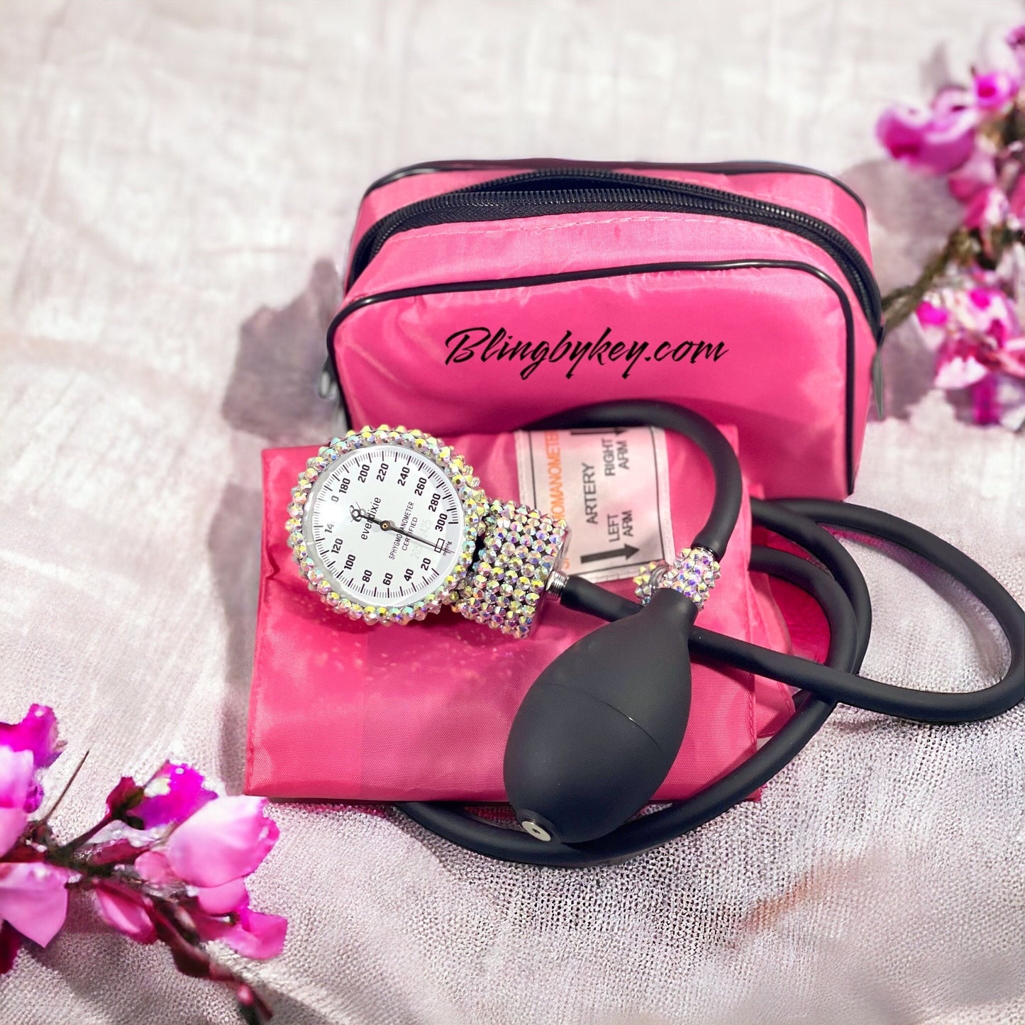 Personalized Blood Pressure Cuff Featuring Sparkling Rhinestone, Stylish Pink Health Monitoring Tool, Perfect Gift for Healthcare Workers