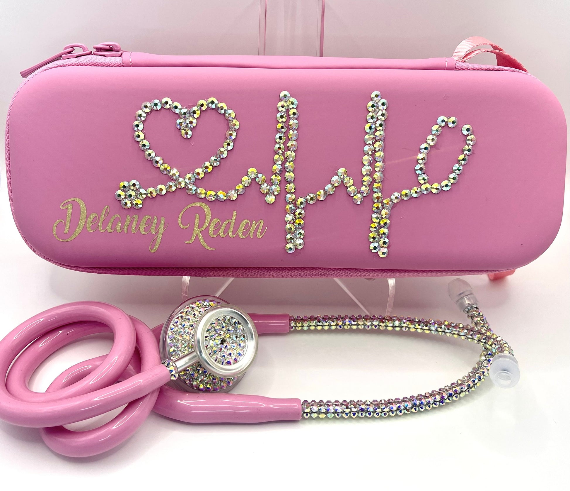  I AM… Self Love Bling Stethoscope Gift Set, MDF Acoustica, Pastel Pink- Customised by BlingbyKey